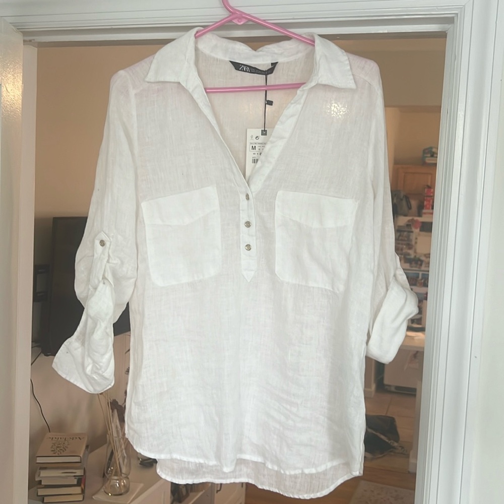Zara medium white linen shirt